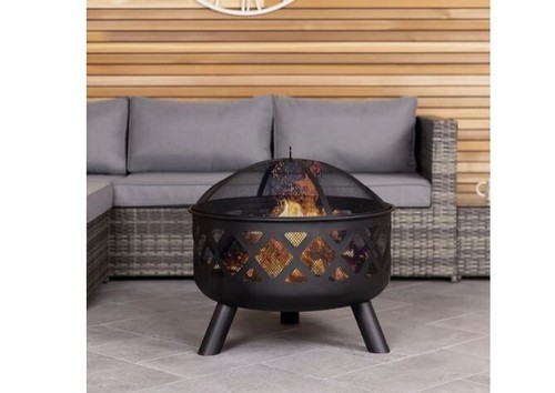 Large round black metal fire - black,